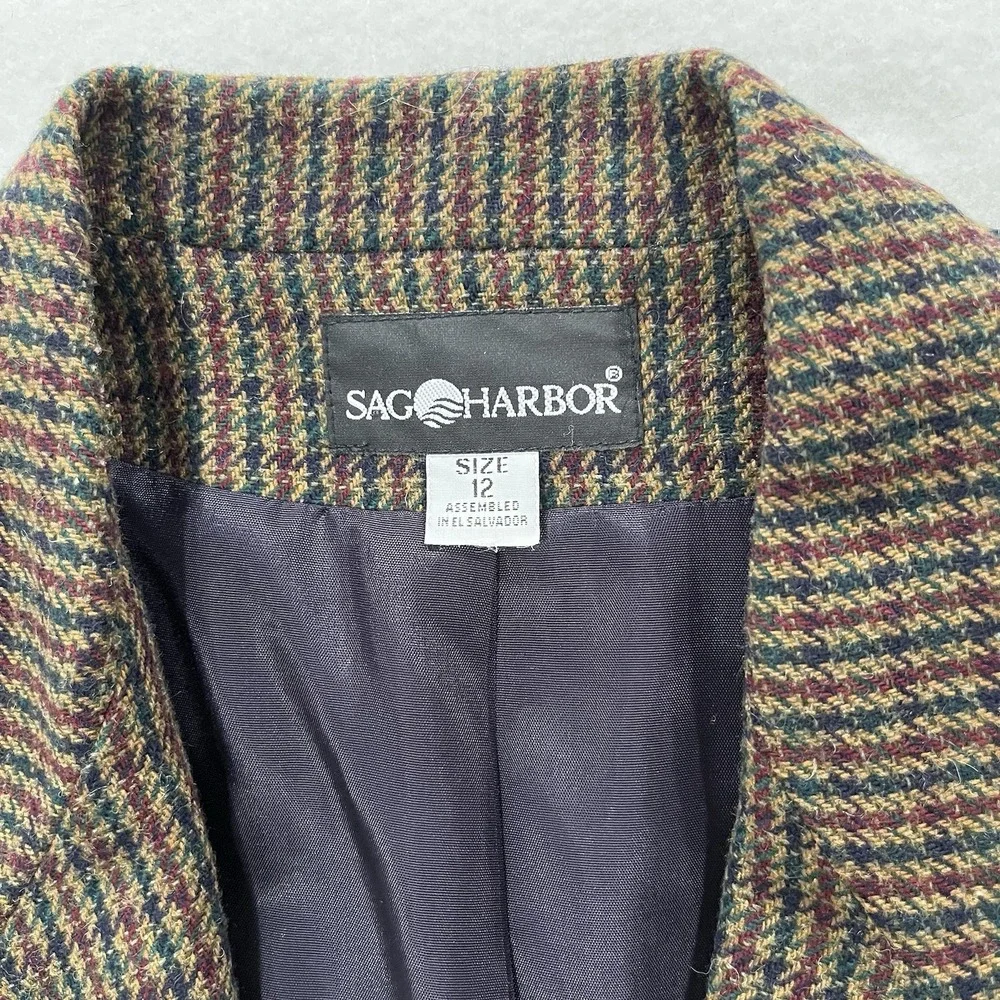 Sag Harbor Vintage Wool Blend Houndstooth Women's Blazer Jacket Casual Size 12